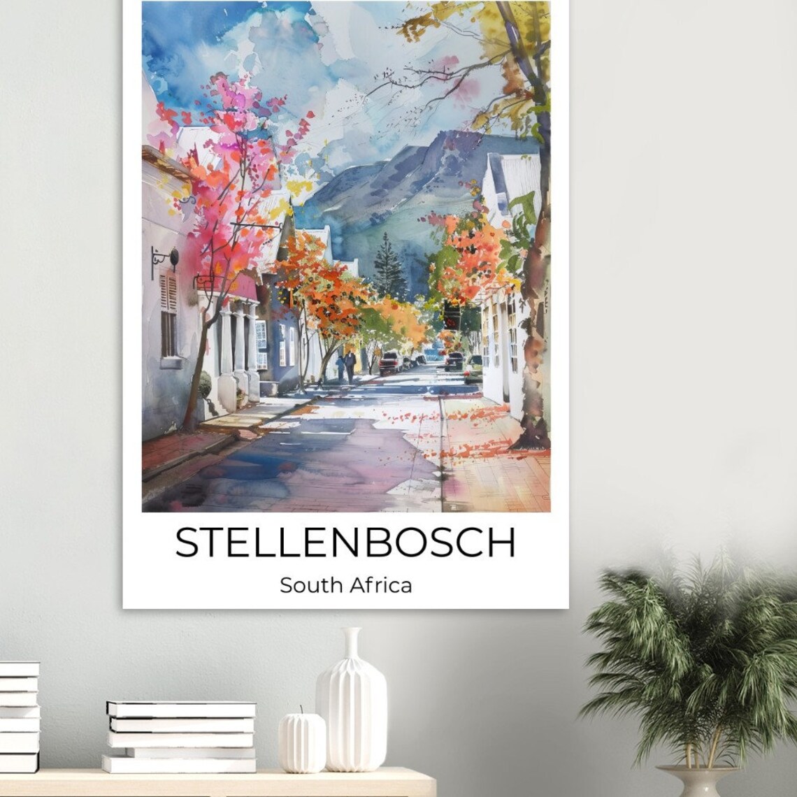 Stellenbosch South Africa Blossom Street Watercolor Travel Poster - Image 4