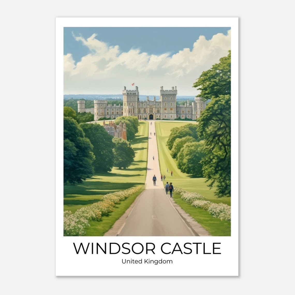Windsor Castle Long Walk Summer Avenue Green Lawns Travel Poster - Image 4