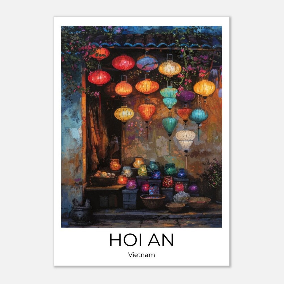 Hoi An Vietnam Colorful Lantern Shop Old Town Travel Art Poster - Image 3