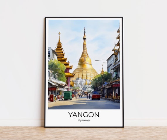 Sule Pagoda Yangon Watercolor Travel Poster Myanmar Wall Art Travel Print Home Decor Yangon Poster Gift Illustration Travel Print