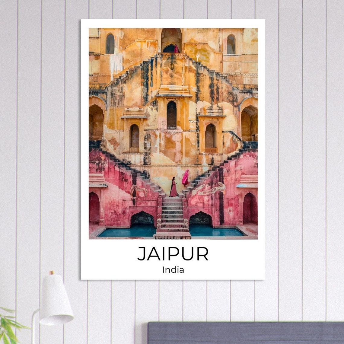 Jaipur India Stepwell Geometric Stairs Pink Walls Travel Photo Poster - Image 2