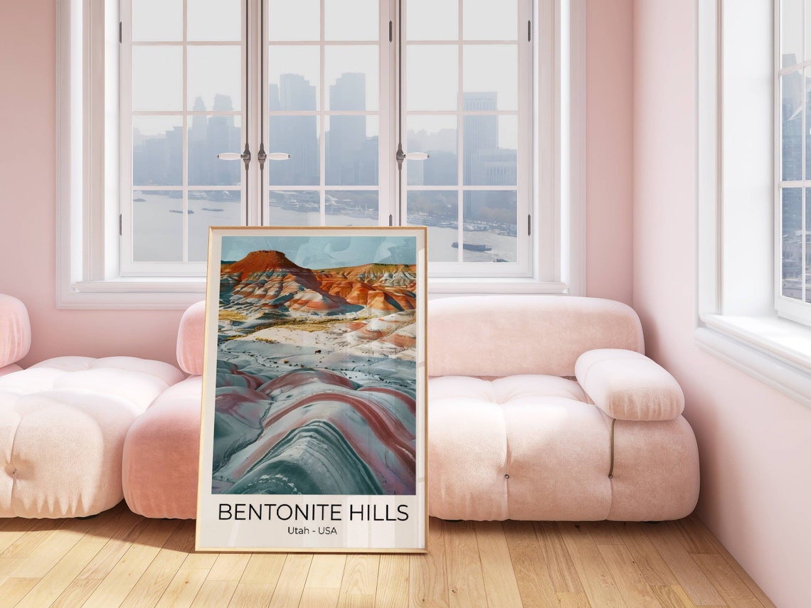 Bentonite Hills Utah Colorful Striped Badlands Desert Landscape Poster - Image 4