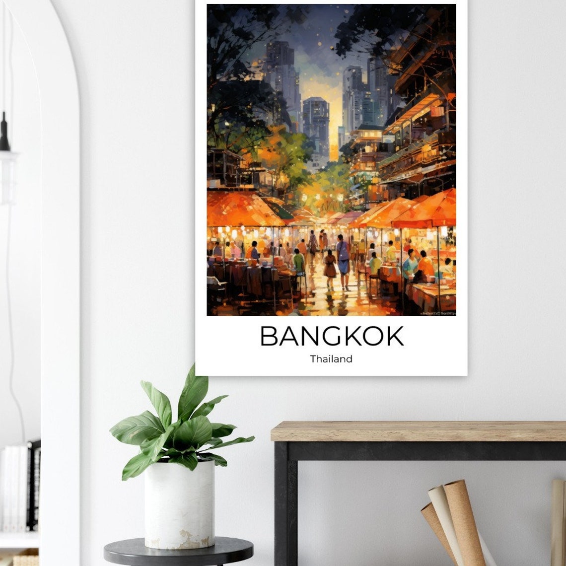 Bangkok Nightmarket Watercolor Travel Poster Of Bangkok Wall Art Bangkok Travel Thailand Bangkok Wall Decoration - Image 3