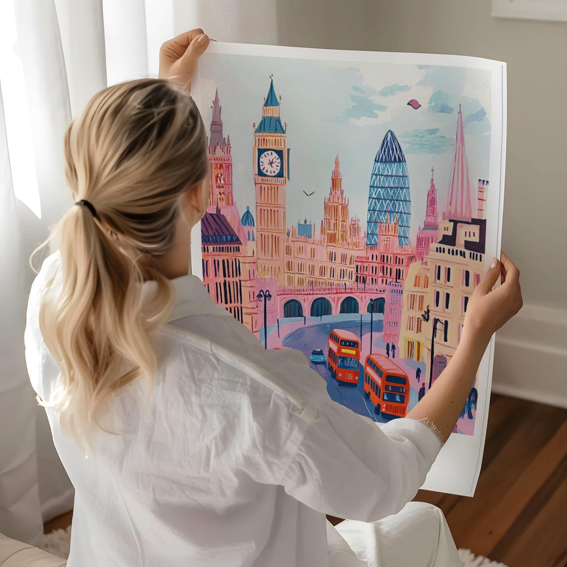London England Big Ben Red Bus Street City Illustration Poster - Image 4