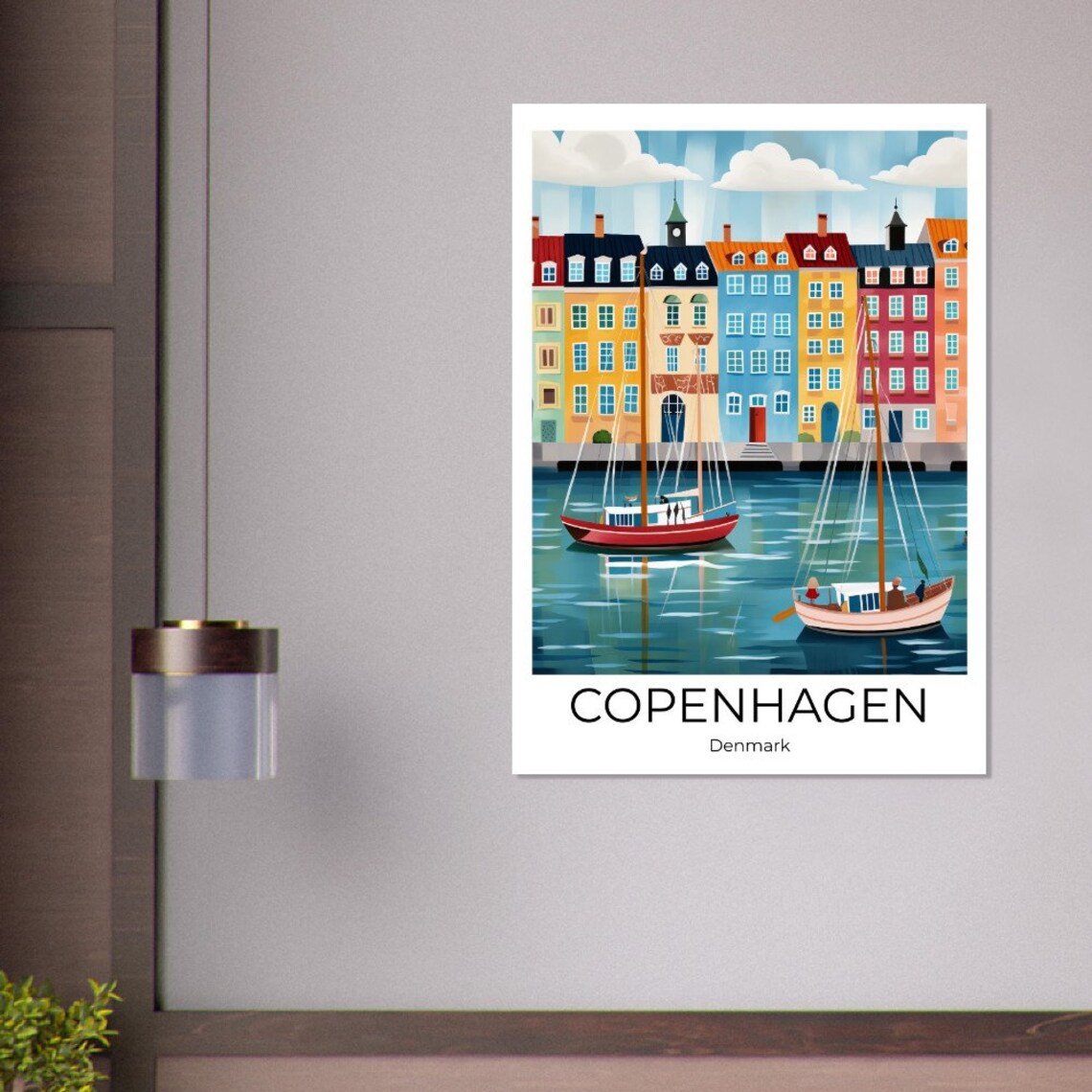 Copenhagen Denmark Colorful Nyhavn Harbor Sailboats Travel Poster - Image 3
