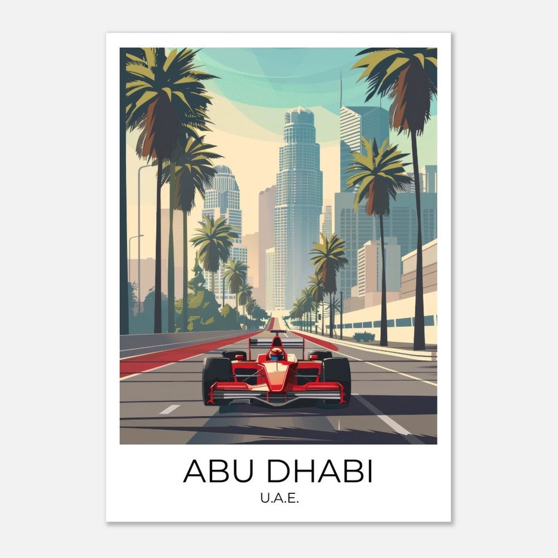Abu Dhabi UAE Formula 1 Race Car Palm Boulevard Racing Poster - Image 2