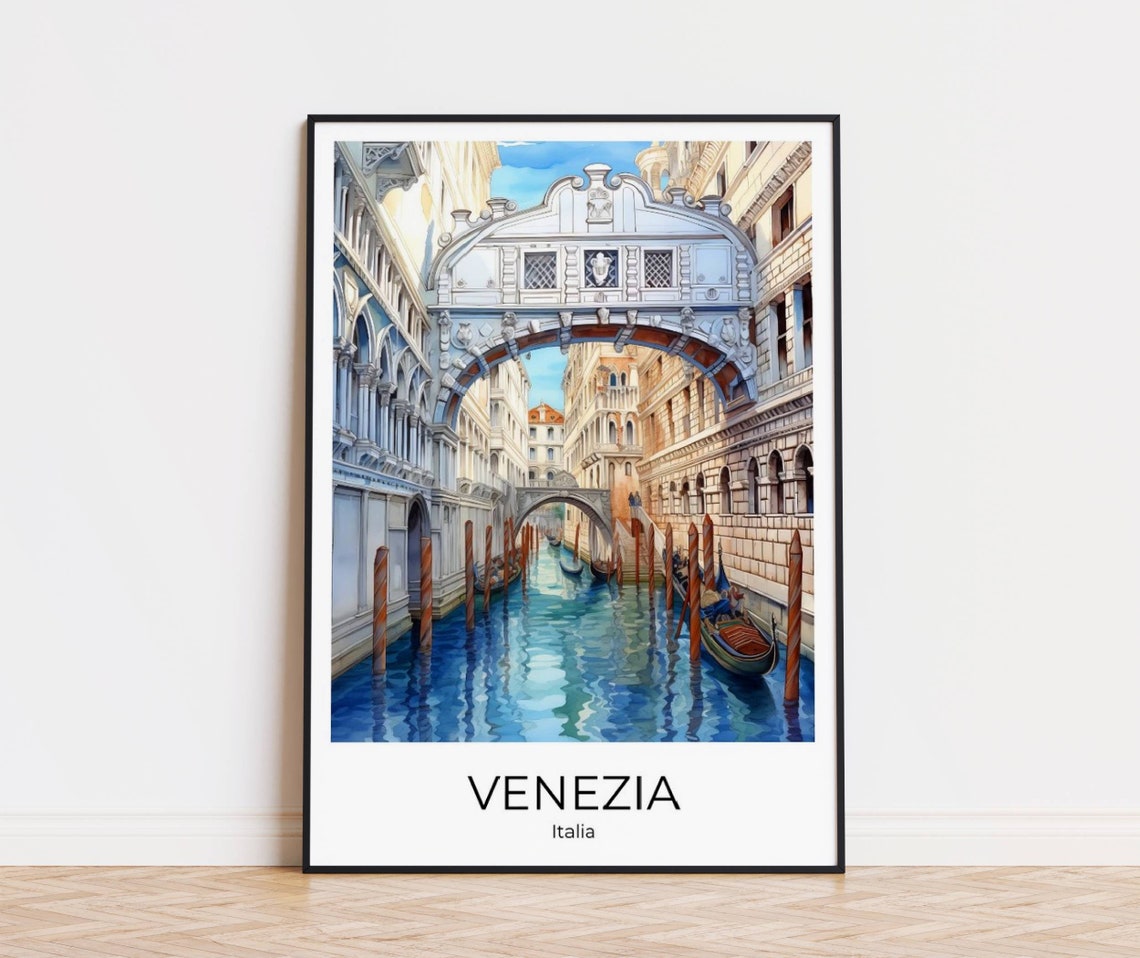 Venice Italy Bridge Of Sighs Canal Gondola Watercolor Poster