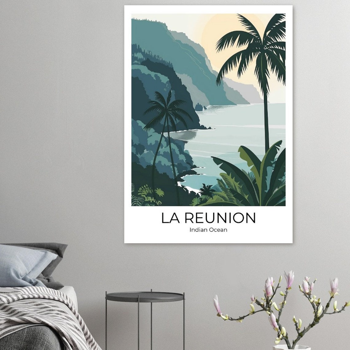 La Reunion Indian Ocean Palm Lined Tropical Coast Scene Poster - Image 3