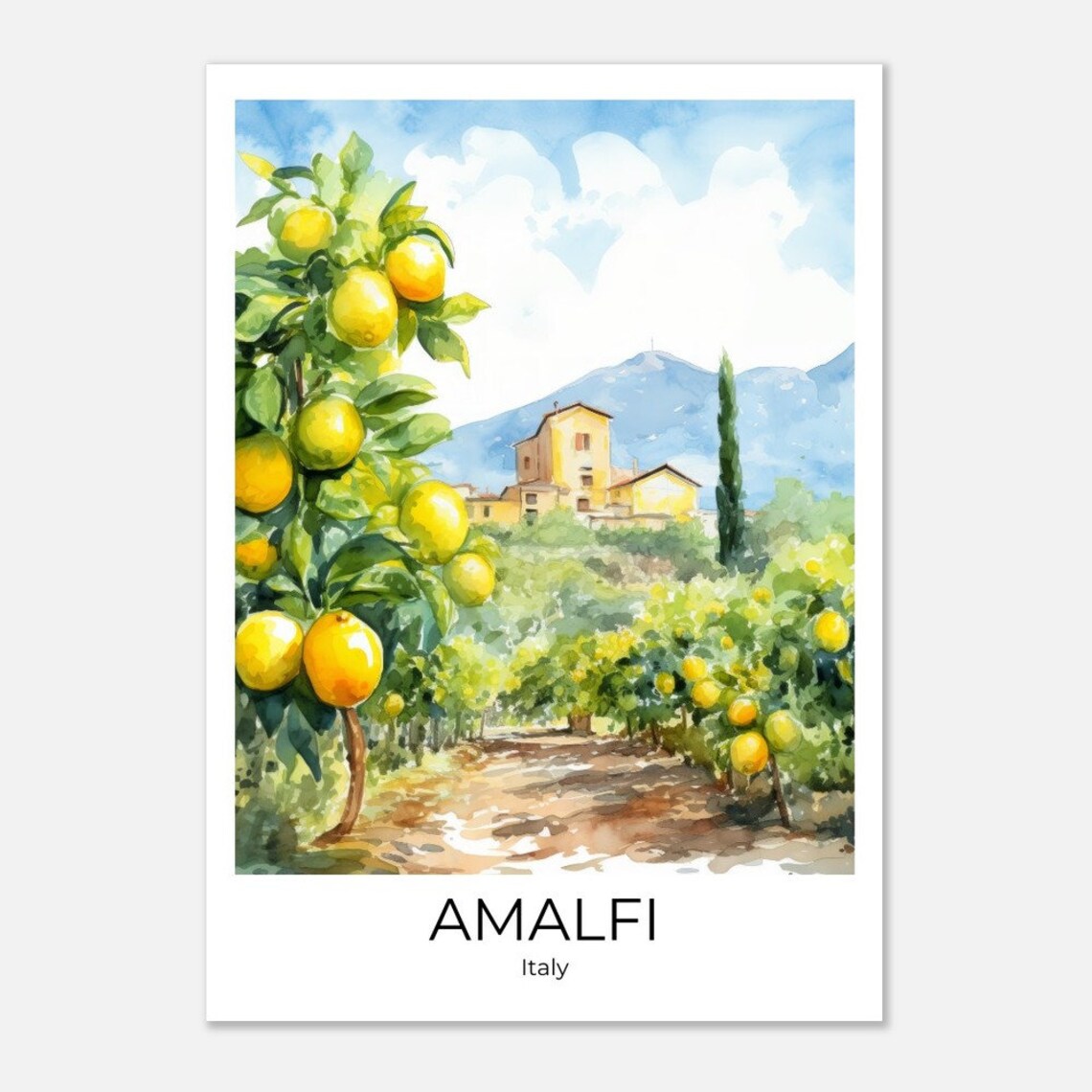 Amalfi Lemon Plantation Travel Poster Watercolor Travel Print Wall Art Fine Art Print Amalfi Wallart Amalfi Gift - Image 4