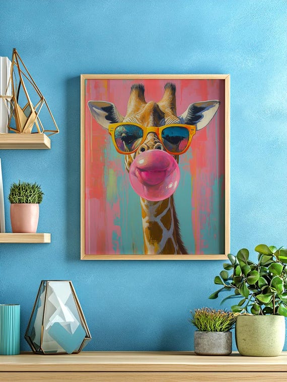 Giraffe Bubblegum Art Animal Sun Glasses Pink Jungle Print Png