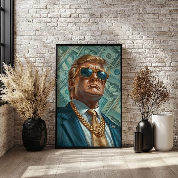 Luxury 47th President Poster Presidential Art With Gold Chain And Dollar Background President Trump Wall Art For Home Or Office