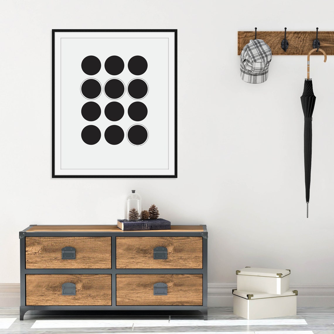 Black Circle Grid Mid Century Modern Abstract Poster Minimalist - Image 2