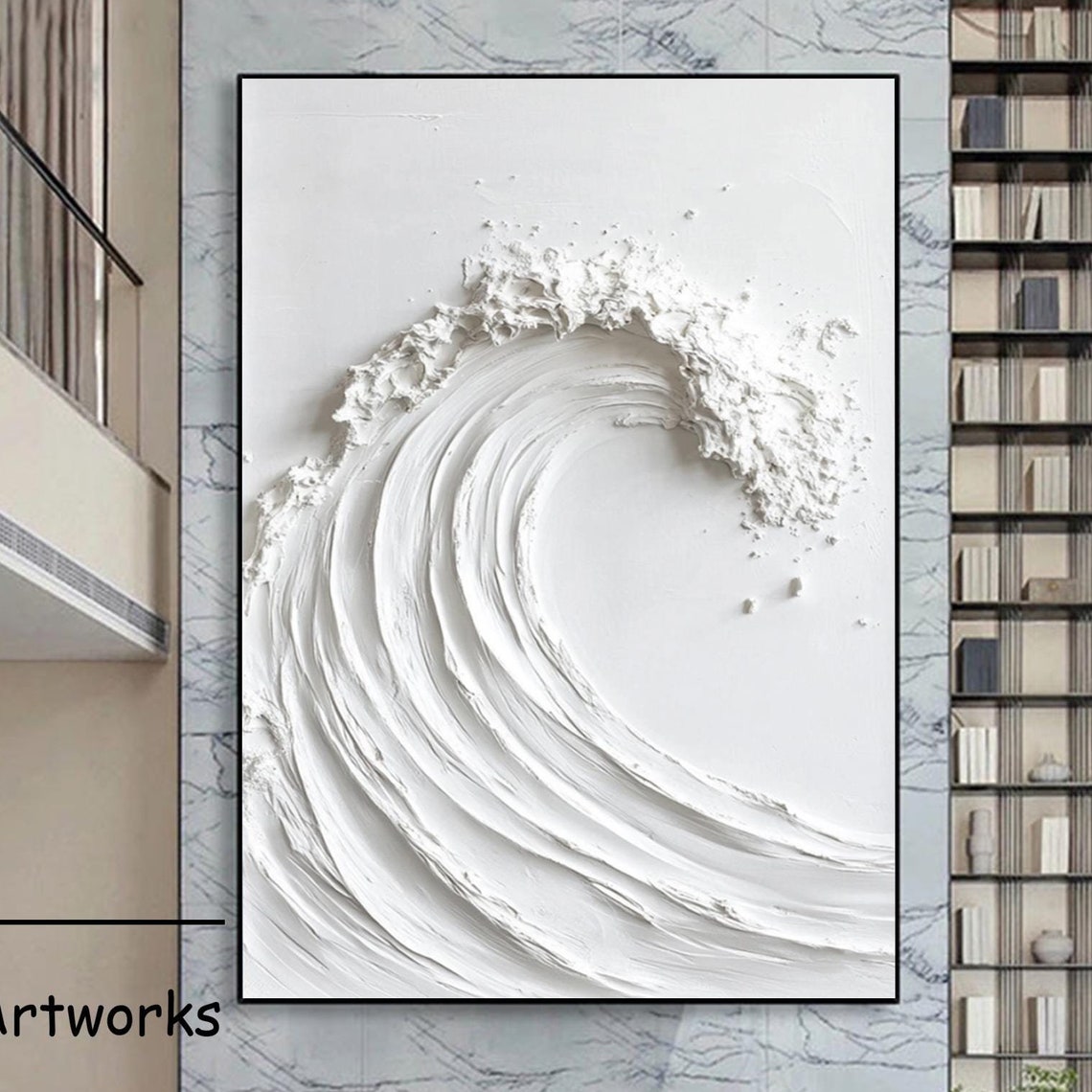 All White Ocean Wave Sculptural Texture Minimalist Art Poster