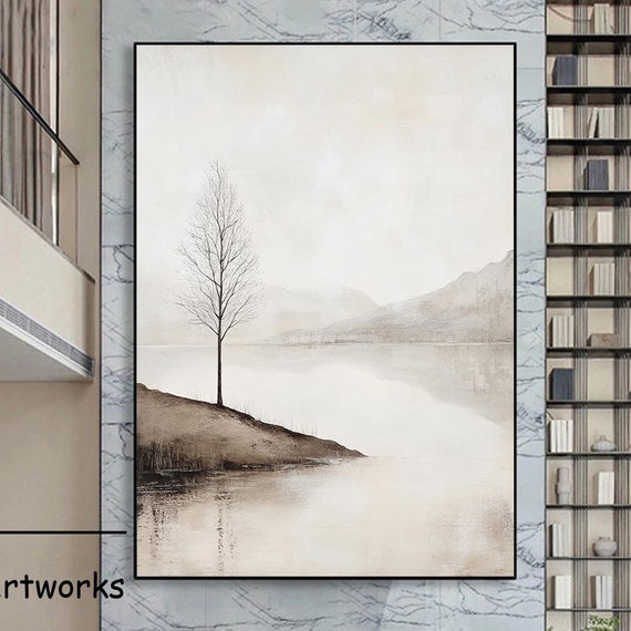 Large Beige Landscape Painting Brown And Beige Landscape Abstract Art Contemporary Painting Beige Wabi Sabi Wall Art Home Sofa Wall Decor