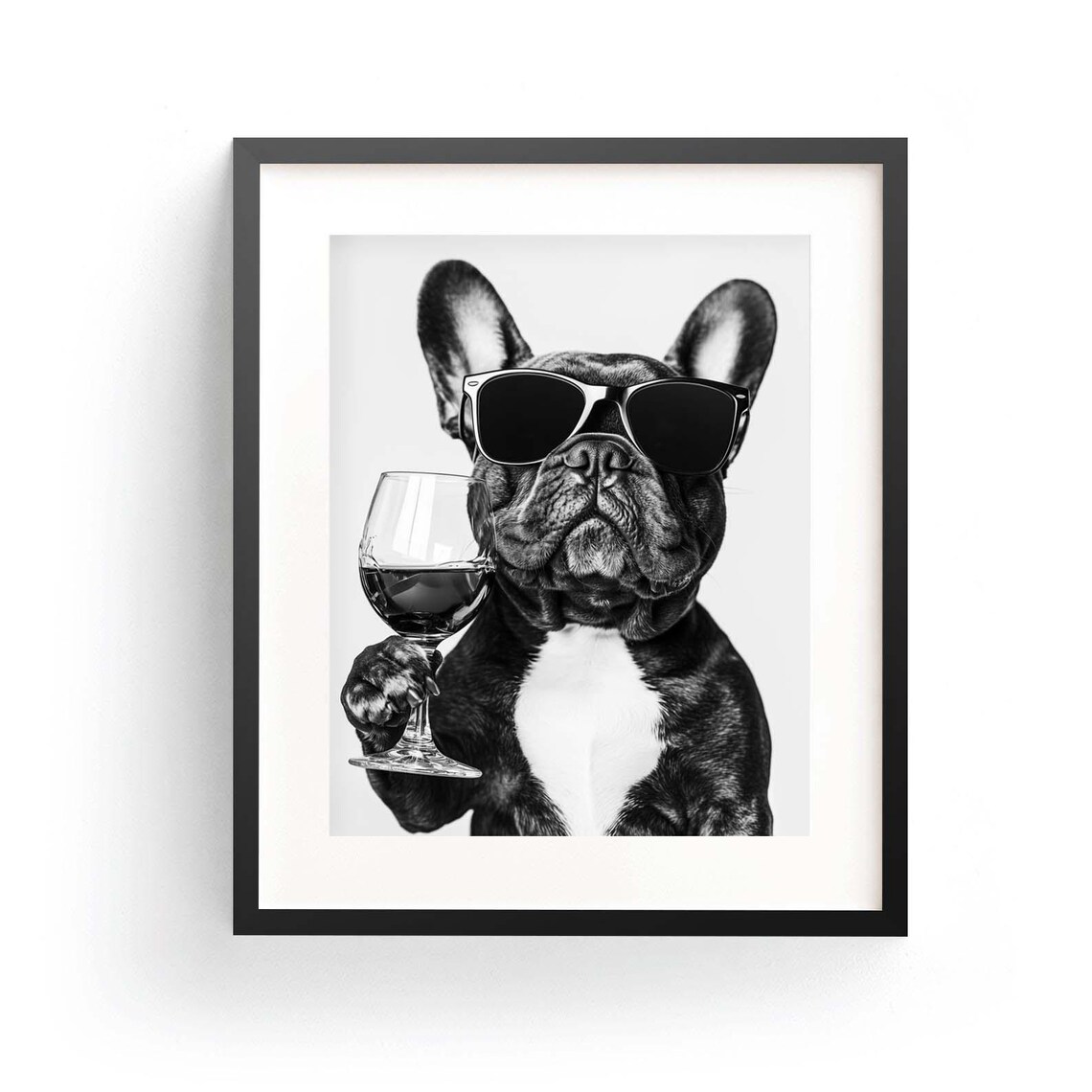 French Bulldog in Sunglasses Holding Wine Glass Funny Poster