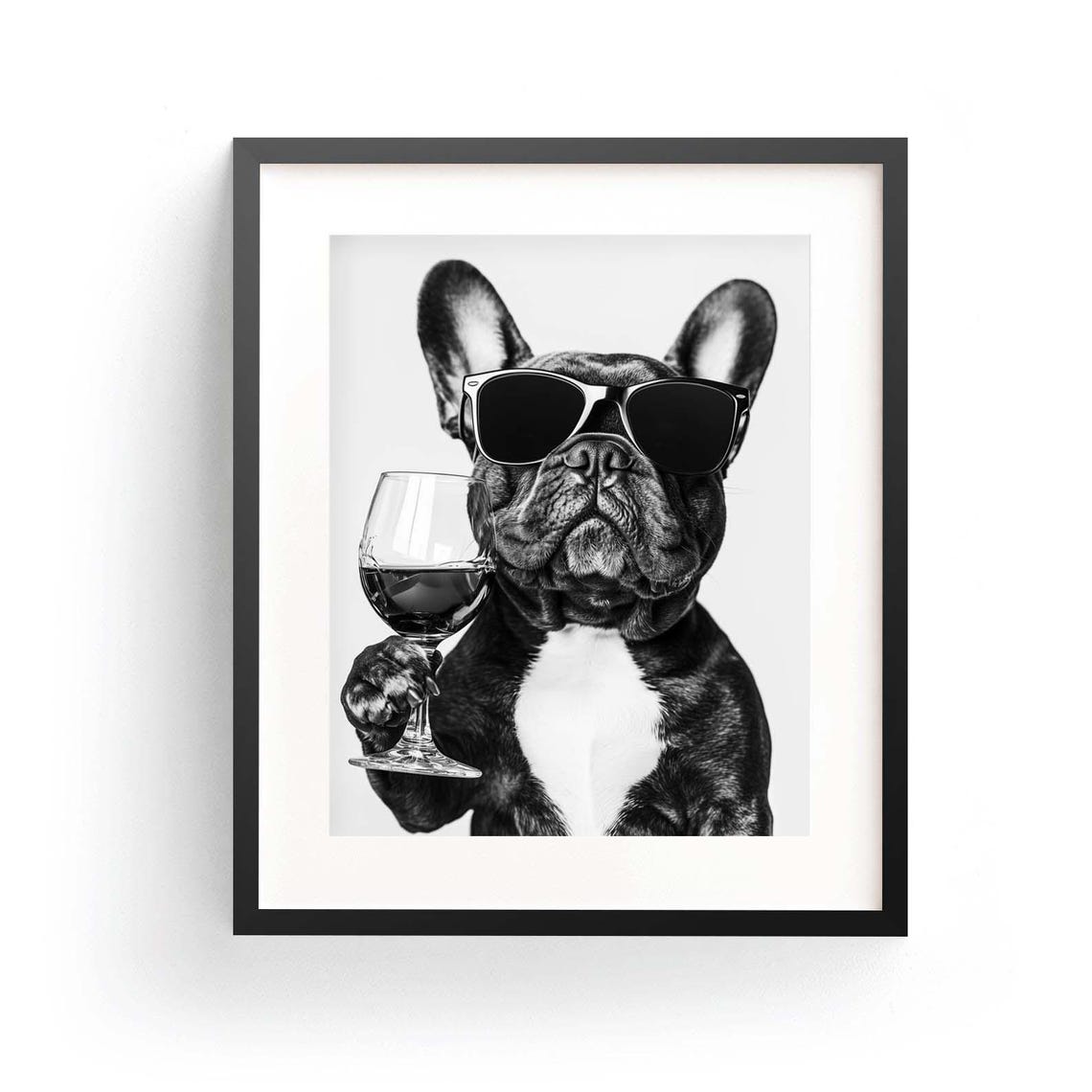 French Bulldog Wine Wall Art Black And White Print French Bulldog Bar Cart Print Dog Lover Gift Funny Dog Poster Bar Decor Kitchen Art Lover