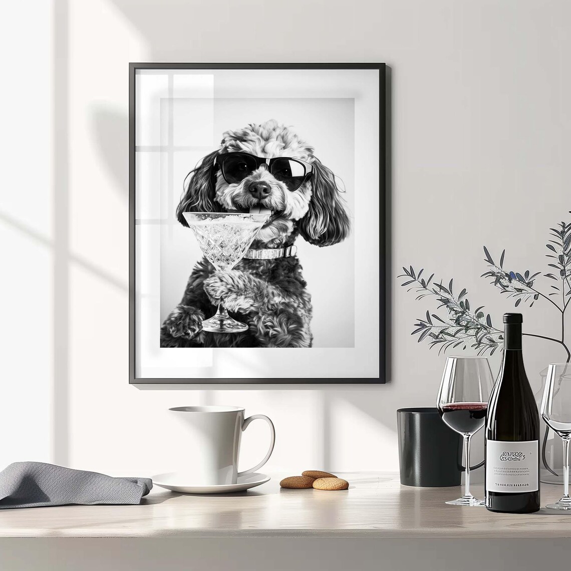 Cockapoo In Black Sunglasses Holding A Crystal Martini Cocktail Poster - Image 3