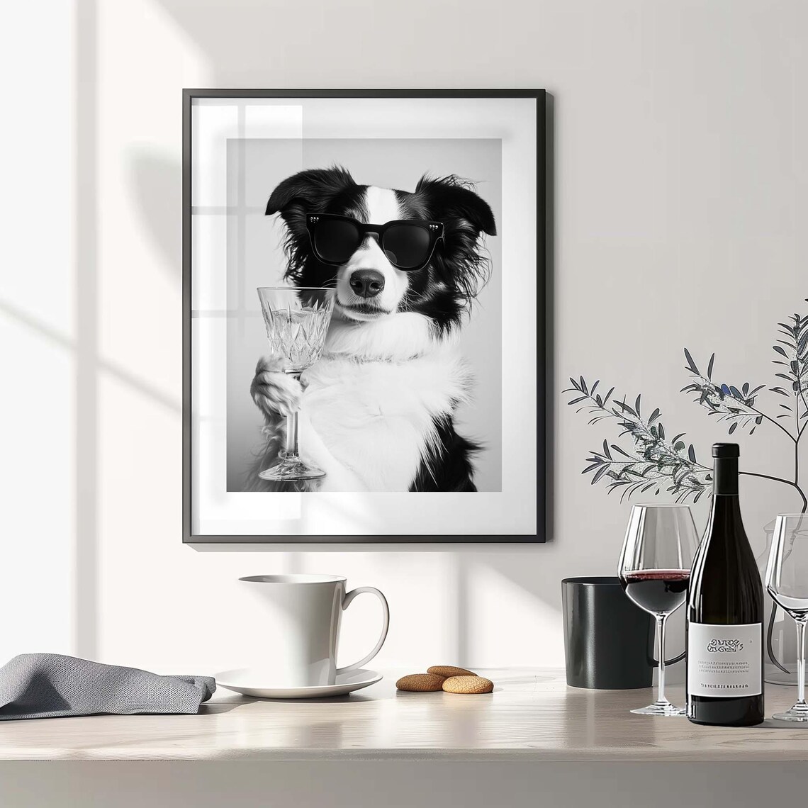 Border Collie in Sunglasses Holding Cocktail Glass Funny Bar Poster - Image 2