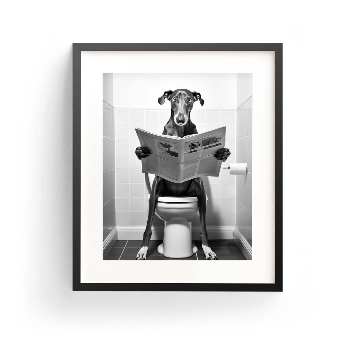 Greyhound Bathroom Humor Art Print, Nursery Decor