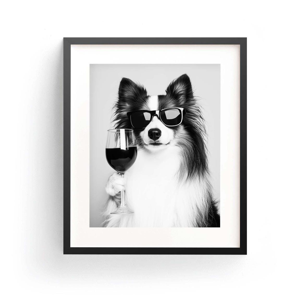 Shetland Sheepdog in Sunglasses Holding Wine Glass Funny Bar Poster - Image 3
