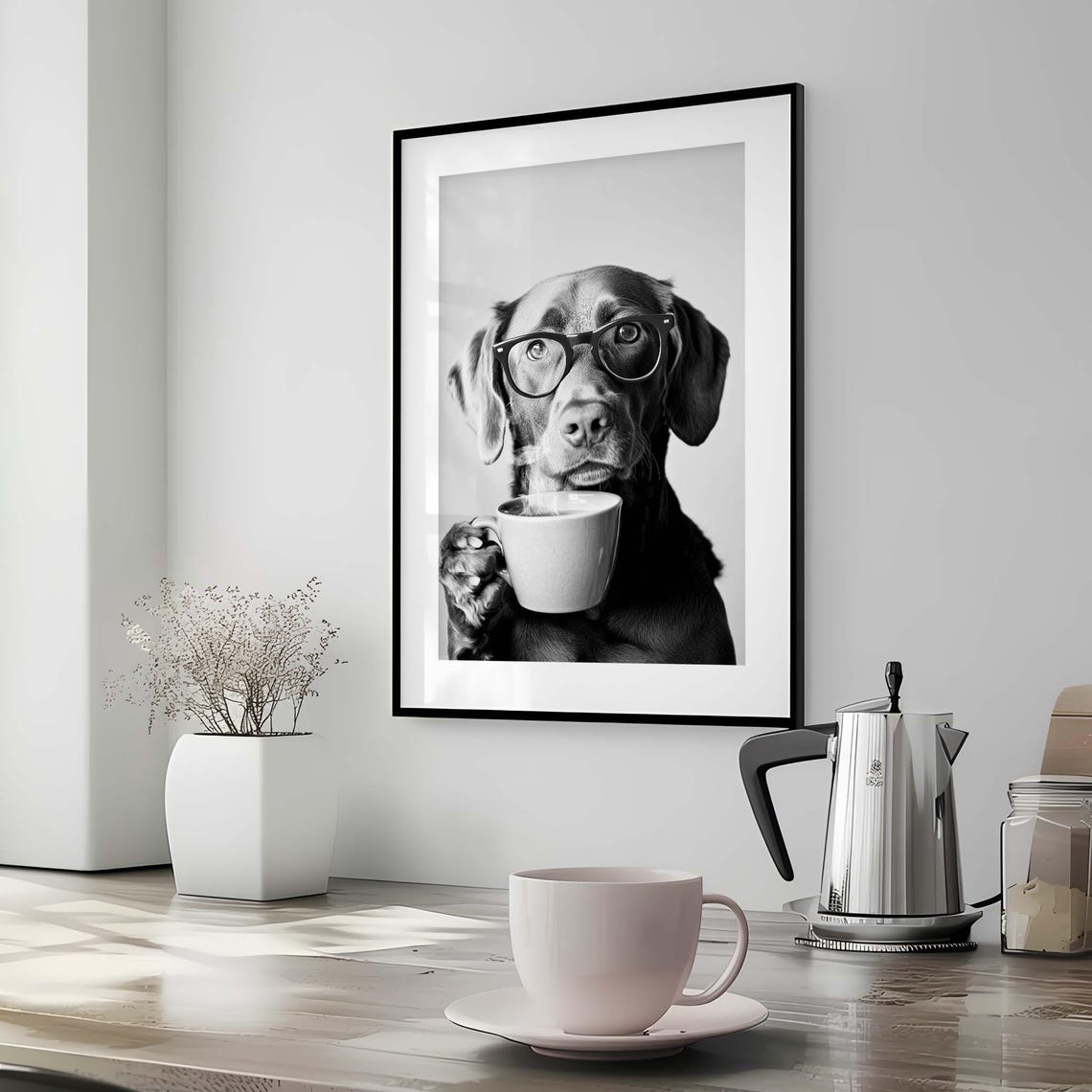 Chesapeake Bay Retriever with Glasses Holding Coffee Funny Poster - Image 3