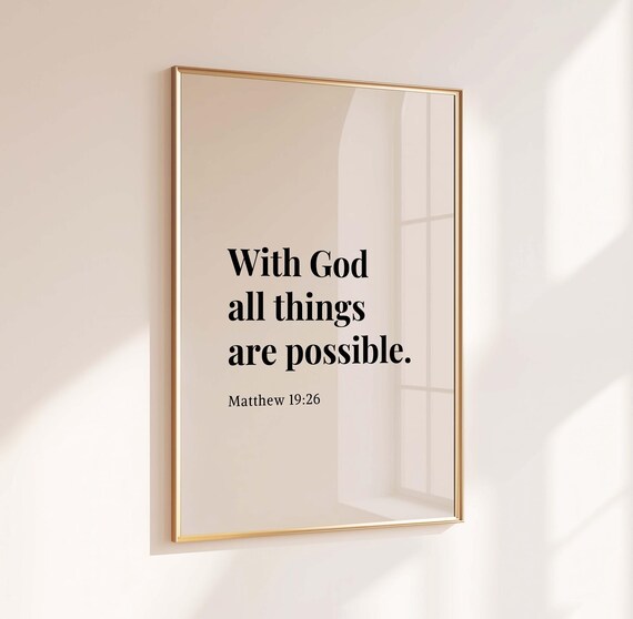Matthew 1926 With God All Things Are Possible Bible Verse Wall Art Minimalist Scripture Modern Christian
