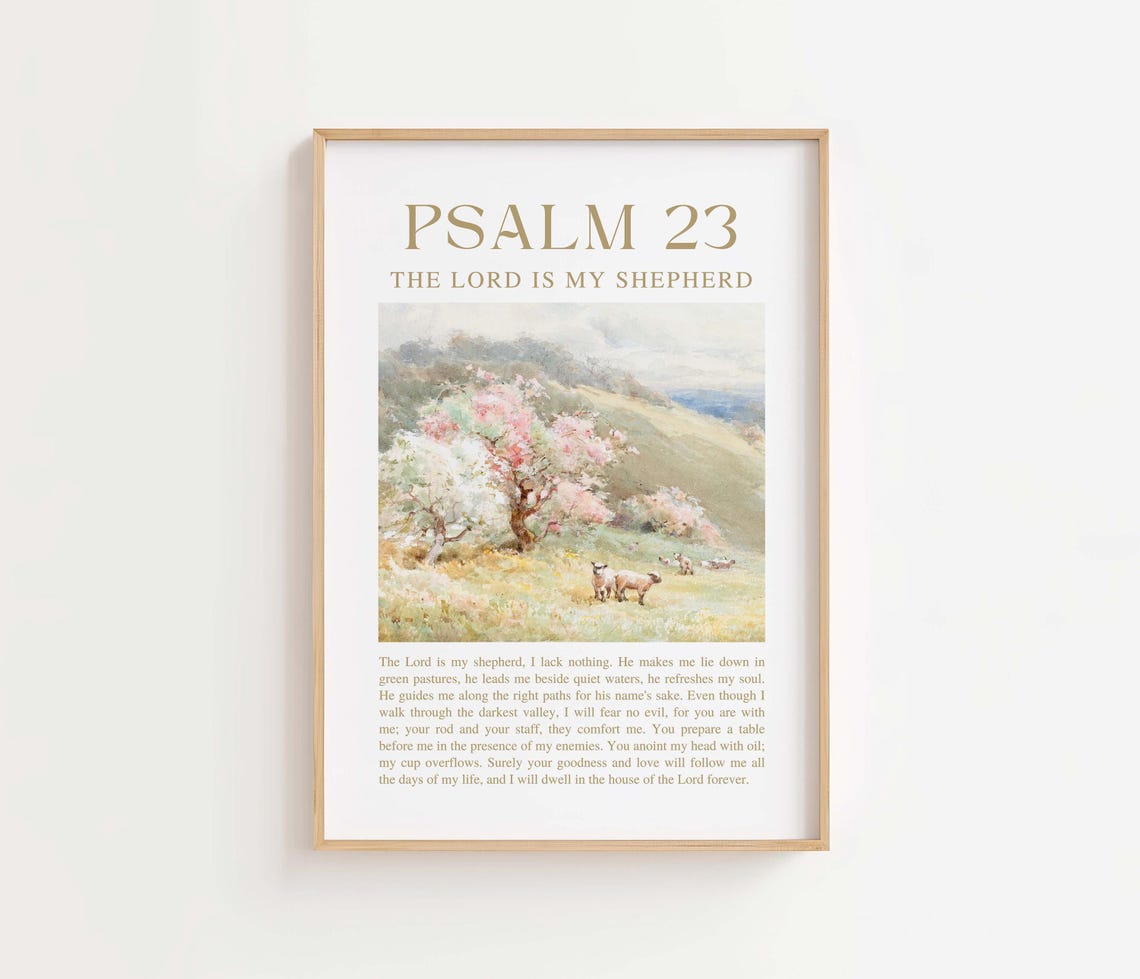 Psalm 23 Vintage Bible Verse Art Print
