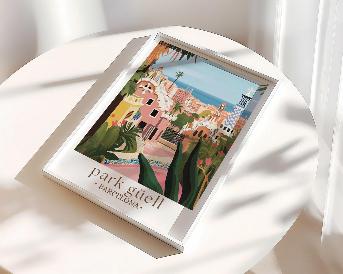 Park Guell Print Barcelona Travel Art Barcelona Wall Art Barcelona Print Barcelona Cityscape Spain Art Print Europe Print Travel Gift - Image 3