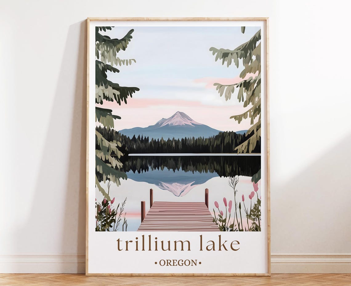 Trillium Lake Oregon Mount Hood Dock Reflection Forest Poster