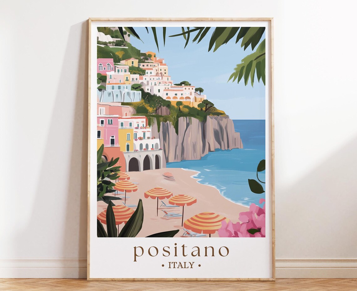 Positano Italy Travel Poster, Amalfi Coast Escape