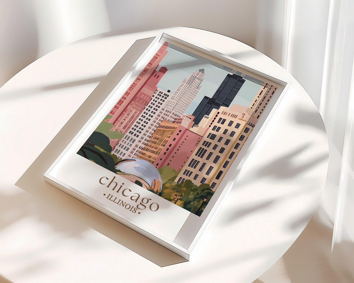 Chicago Skyline Travel Poster, Cityscape Art Print - Image 3