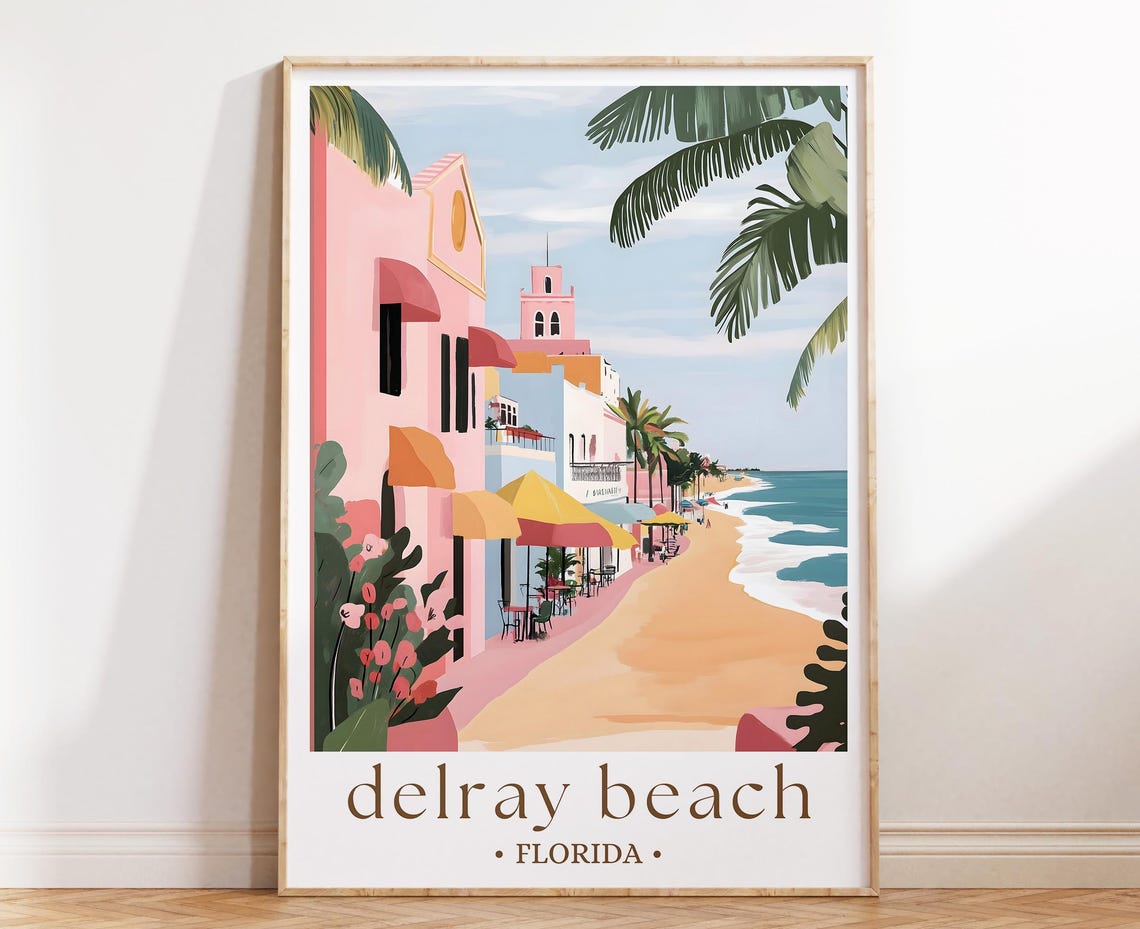 Delray Beach Florida Palm Lined Beachfront Cafes Ocean Poster