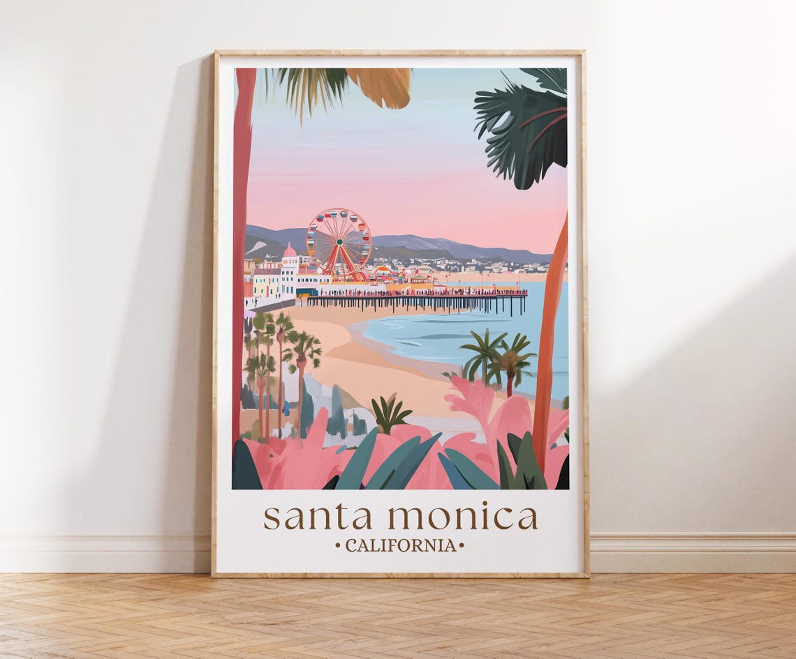 Santa Monica California Travel Print Wall Art Santa Monica Travel Poster California Travel Poster Los Angeles Travel Home Dcor Wall Art