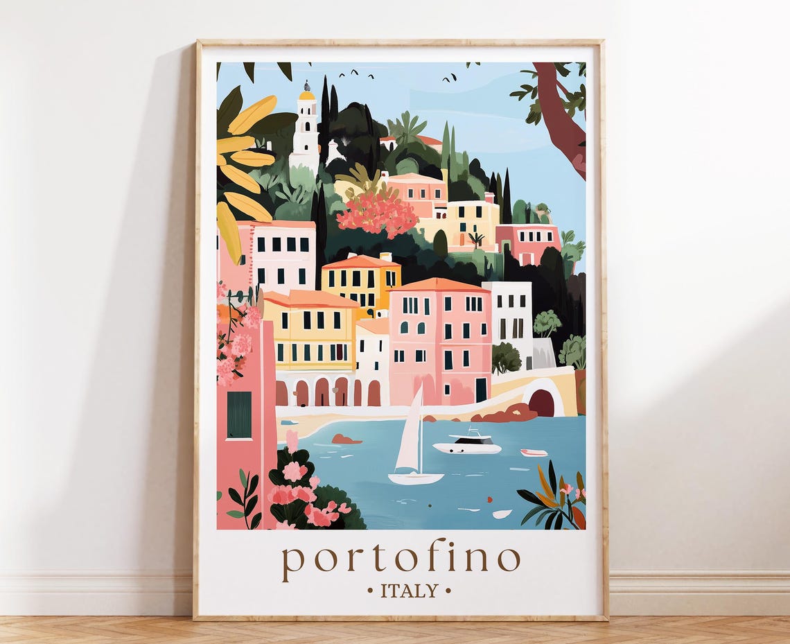 Portofino Italy Travel Poster, Mediterranean Town