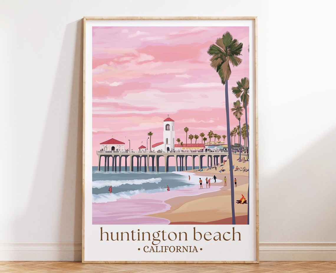 Huntington Beach California Travel Poster, Surf City