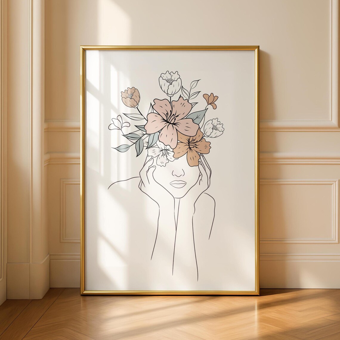 Flower Line Art Print, Boho Bedroom Decor