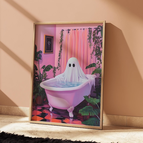 Ghost In Bath Funny Bathroom Art Print