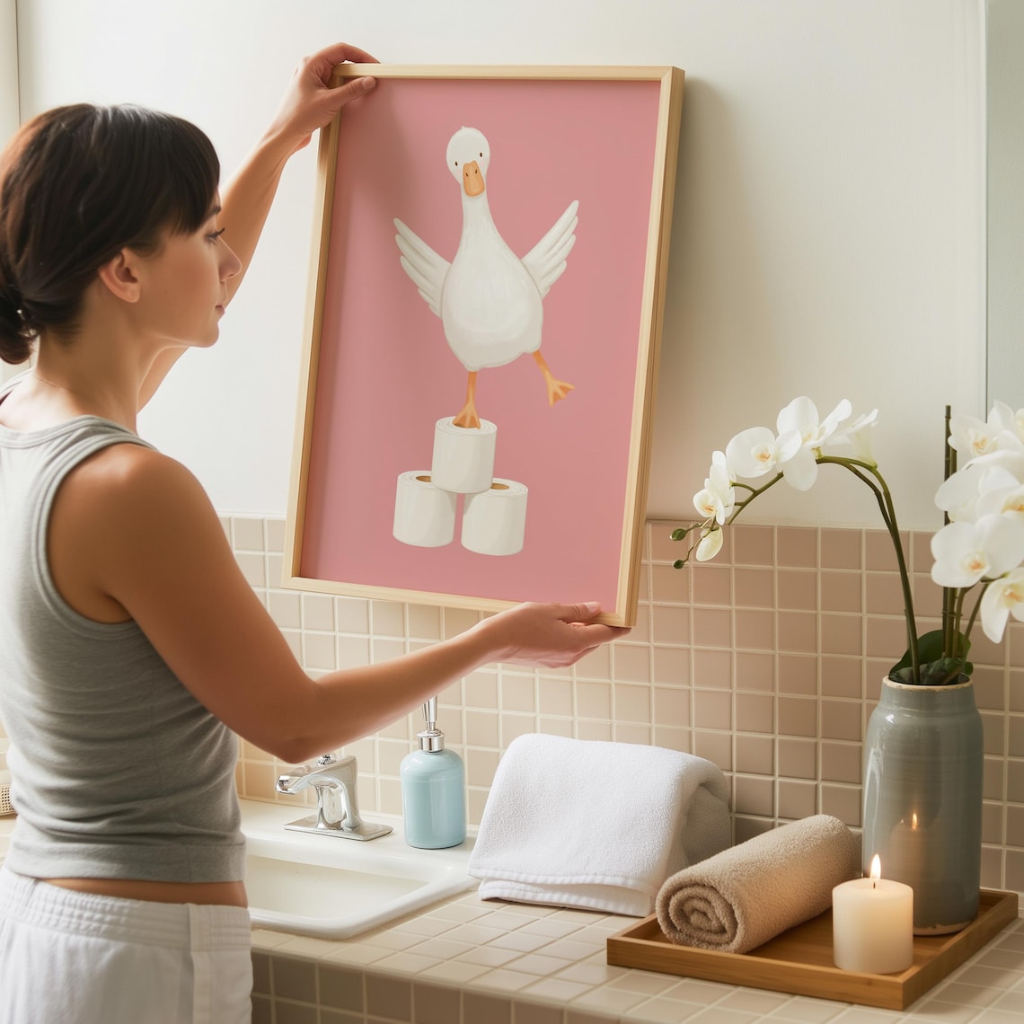 Nice Bum Goose Bathroom Poster, Funny Bird Art