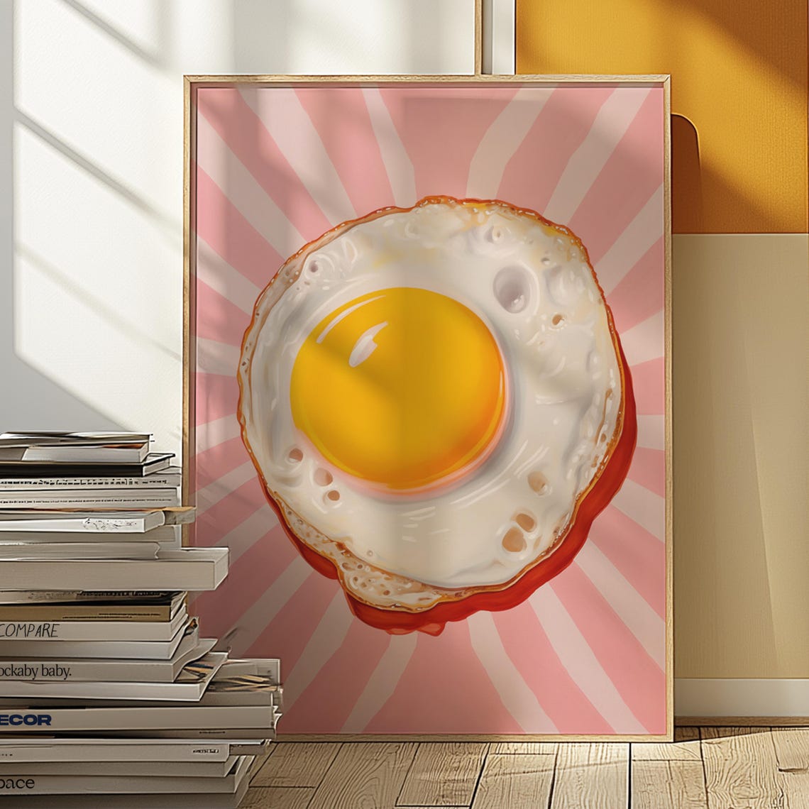 Sunny Side Up Fried Egg On Pink Sunburst Retro Kitchen Poster