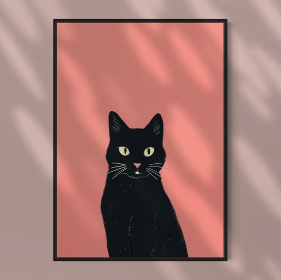 Black Cat Art Print, Modern Lover Gift