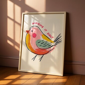 Winging It Colourful Bird Kitchen Decor Art Print