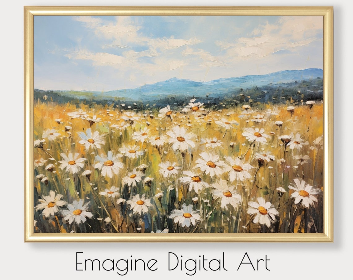White Daisies Meadow Field Summer Flowers Impressionist Art Poster