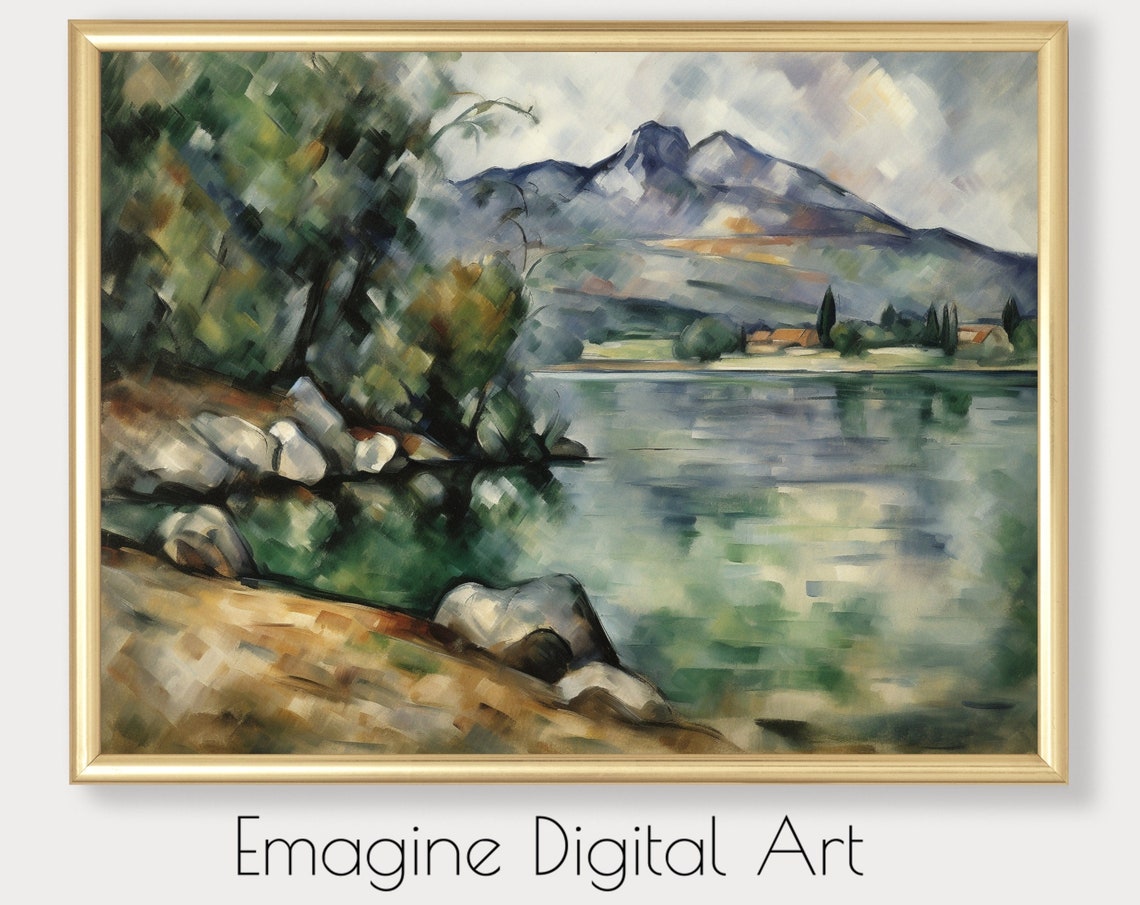 Impressionist Mountain Lake Reflections Forest Shoreline Art Poster