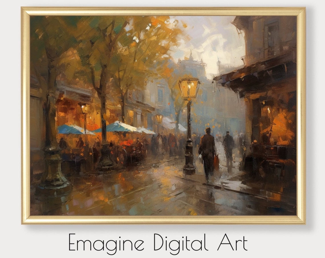 Evening Paris Street Scene Rain Impressionist Night Painting Poster