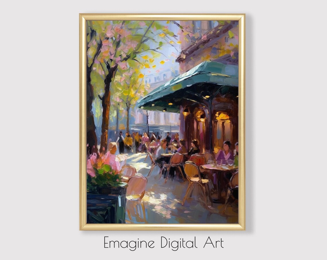 Parisian Cafe in Springtime Impressionist Outdoor Terrace Painting Poster