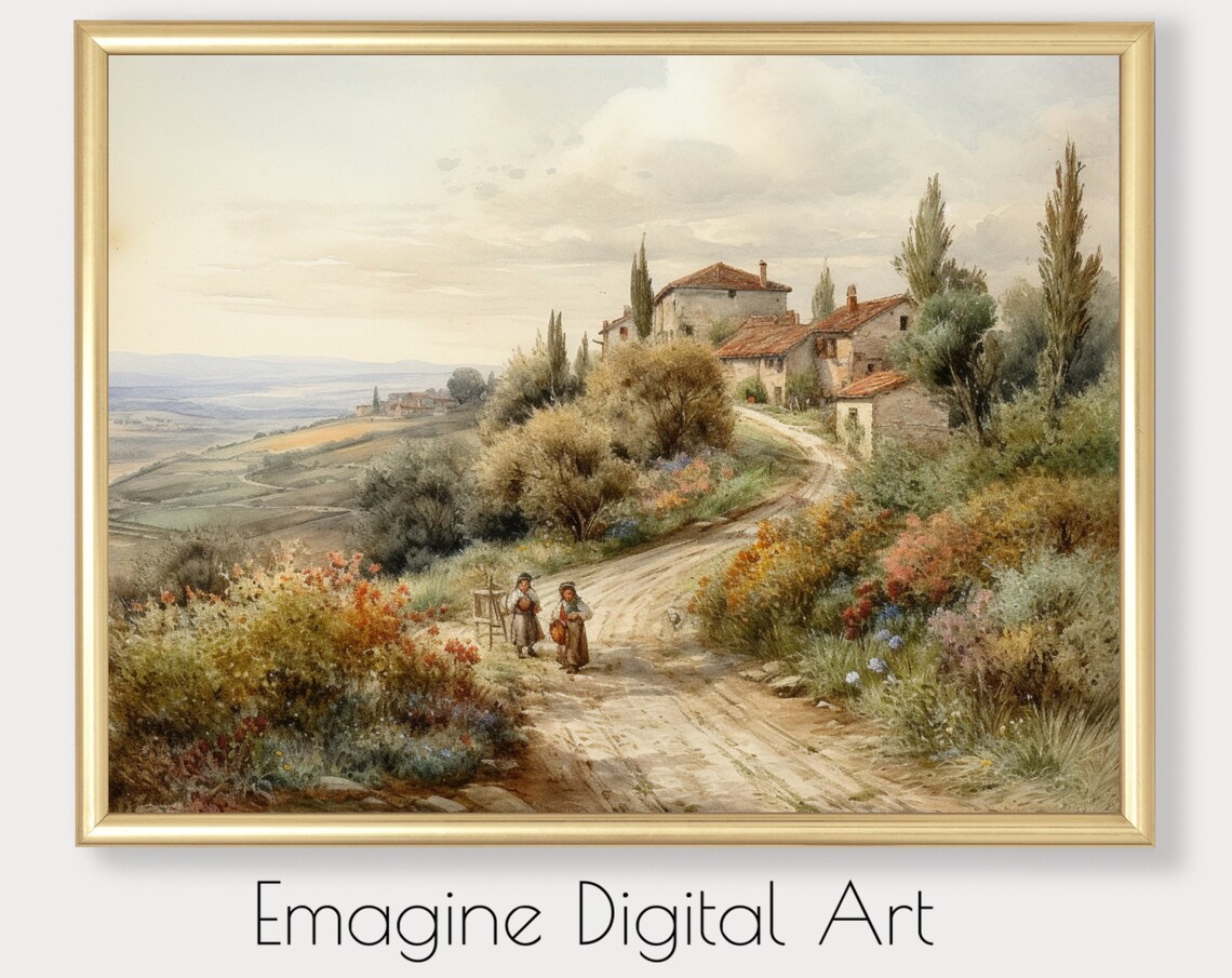 Vintage Italian Landscape Art Print, European Decor