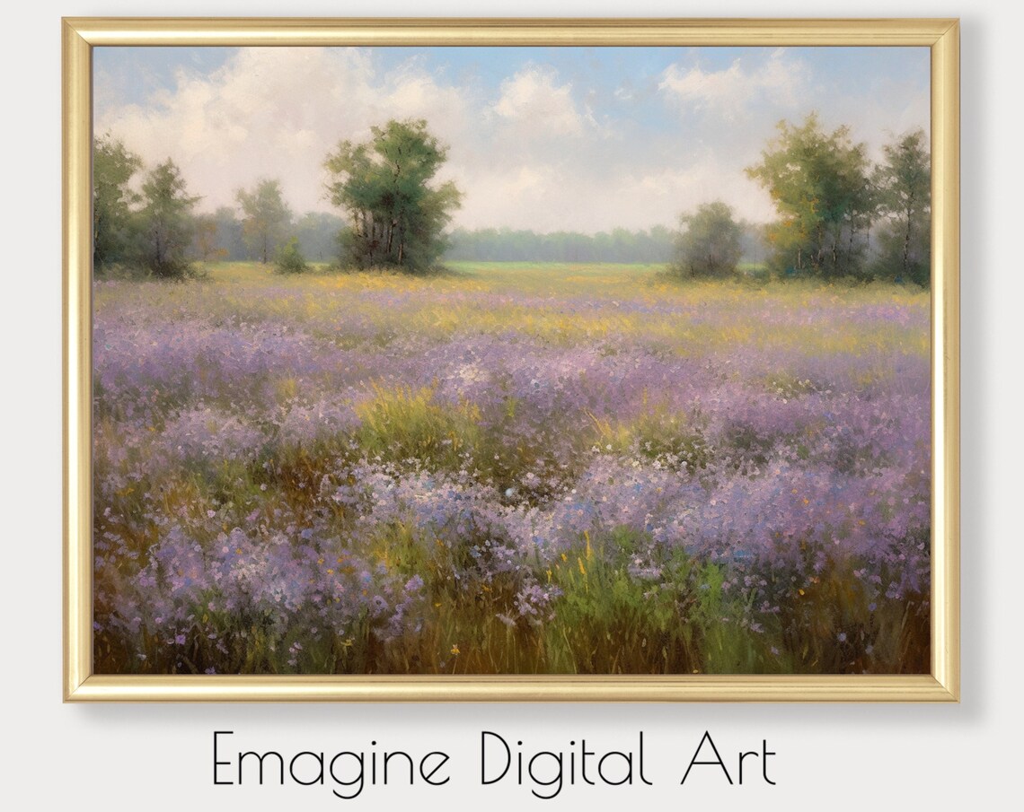 Lavender Wildflower Meadow Purple Field Vintage Floral Painting Poster