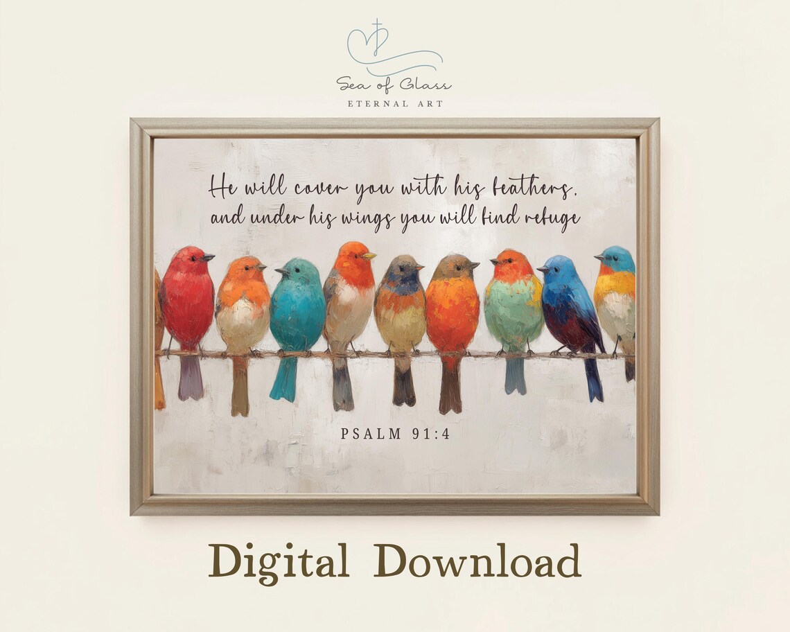Psalm 91:4 Bird Scripture Art Print, Pastel Oil