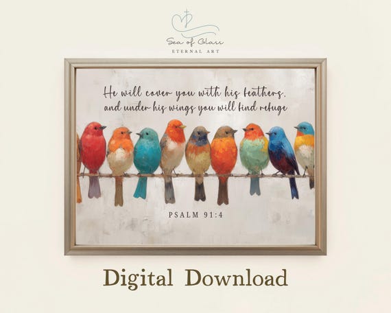 Psalm 91:4 Bird Scripture Art Print, Pastel Oil