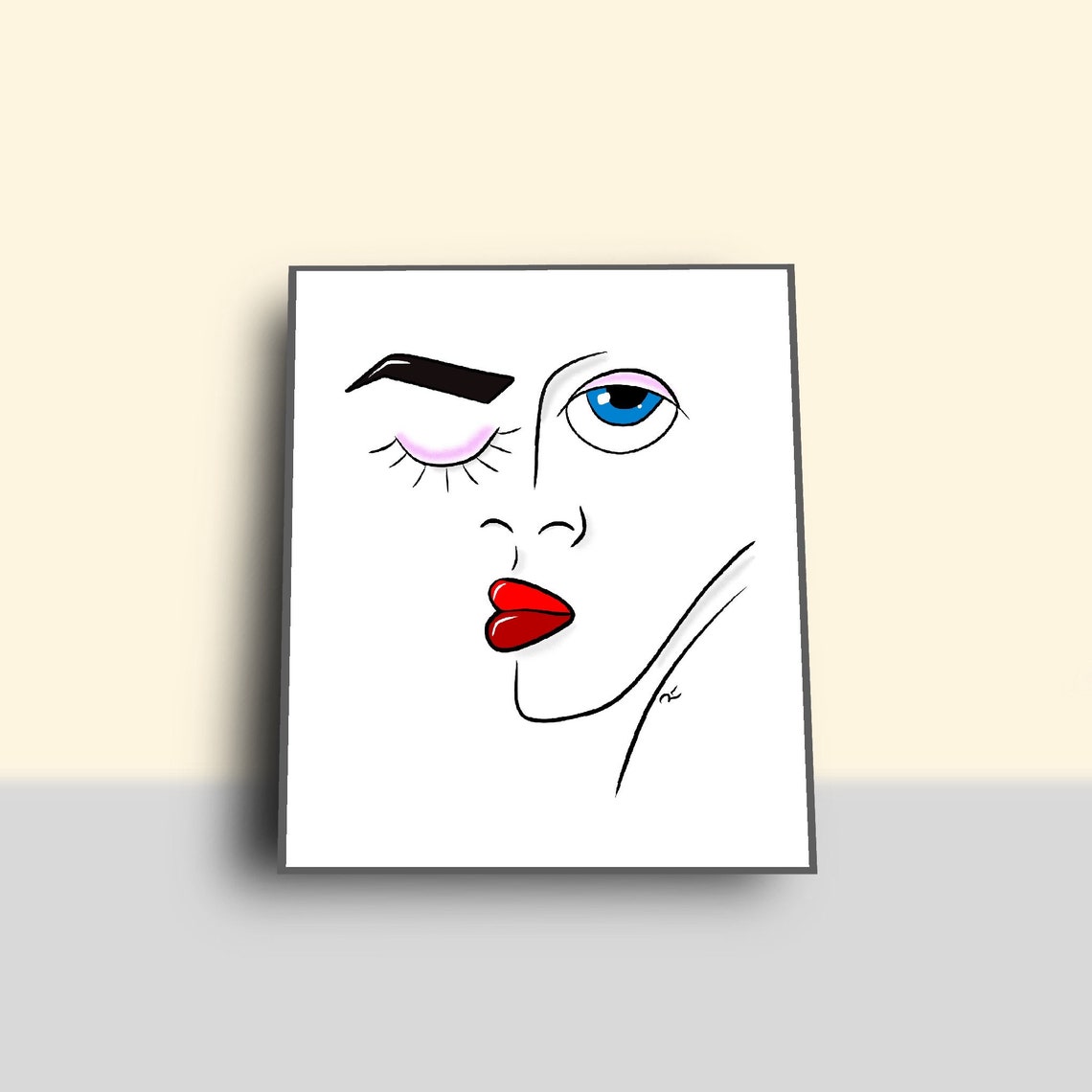 Cubist Style Womans Face Black Red Lines Minimalist Art Poster - Image 3